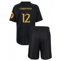 Real Madrid Eduardo Camavinga #12 Tretí Detský futbalový dres 2023-24 Krátky Rukáv (+ trenírky)